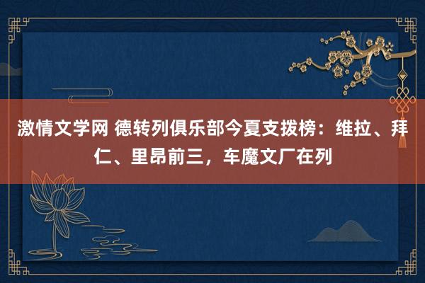 激情文学网 德转列俱乐部今夏支拨榜：维拉、拜仁、里昂前三，车魔文厂在列