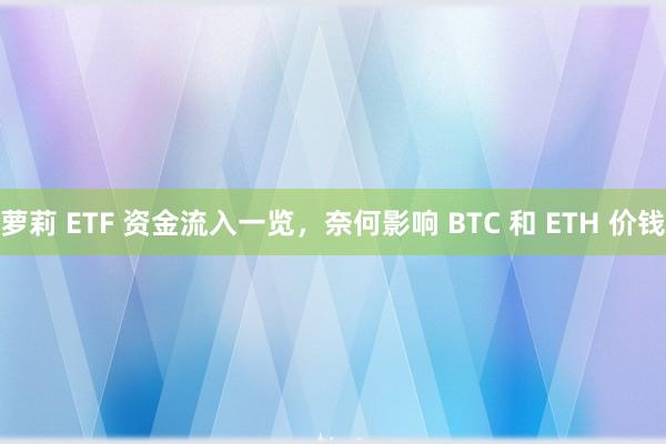 萝莉 ETF 资金流入一览，奈何影响 BTC 和 ETH 价钱