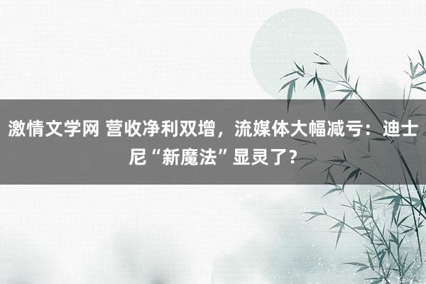 激情文学网 营收净利双增，流媒体大幅减亏：迪士尼“新魔法”显灵了？